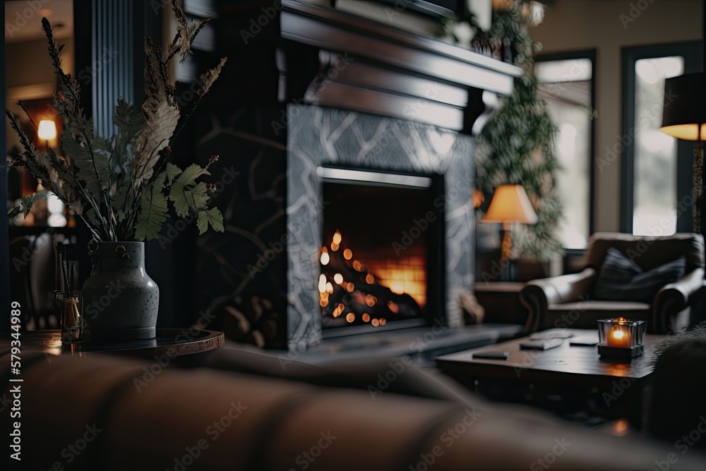 Cozy Fireplace in a Luxurious Hotel Room with Professional Color Grading and Soft Shadows Cozy Fireplace in a Luxurious Hotel Room with Professional Color Grading and Soft Shadows
