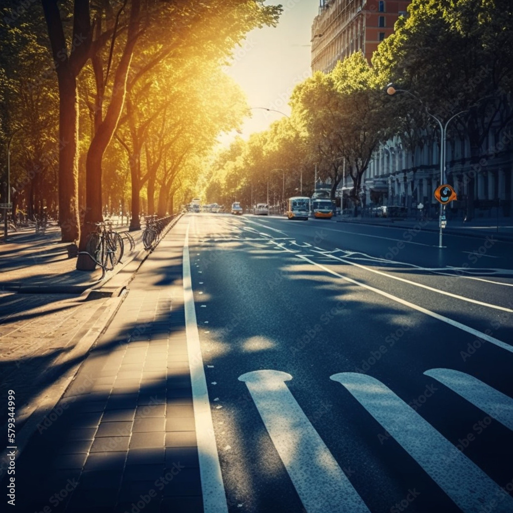 Bike lane in a city. Generative AI.
