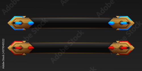 Fantasy game interface screen title lower third banners with golden border