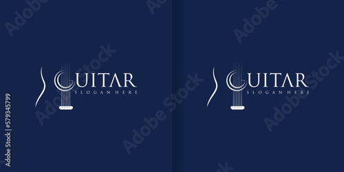 Acoustic guitar music minimalist logo design collection