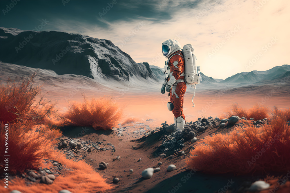 AI Generative, Alien Planet Earth, desert lanscape with astronaut in ...
