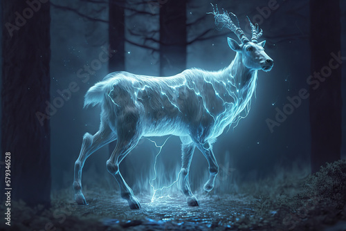 magic  deer  bull  creature  light  energy  smoke  design  concept  backgrounds  blue  illustration  dark  fractal  space  science  x-ray  motion  black  power  brain  image  animation  generative  ai