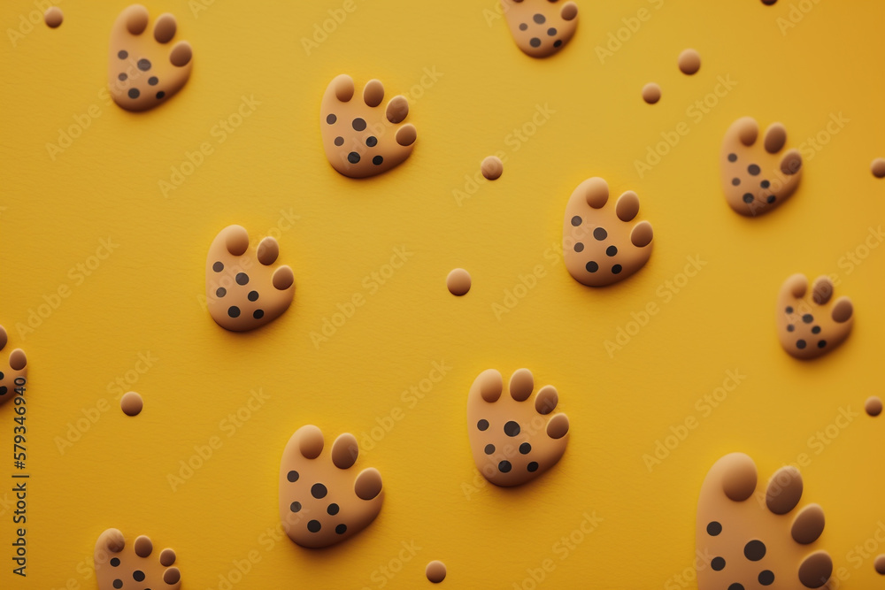 dog paw prints on yellow background Generative AI