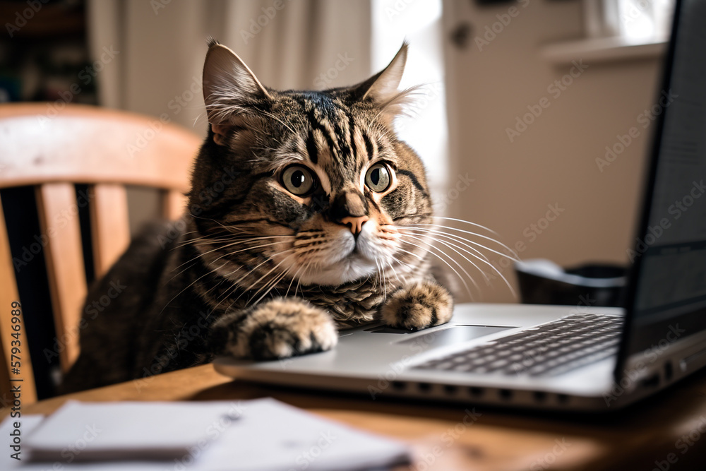 cat freelancer working on a laptop Generative AI