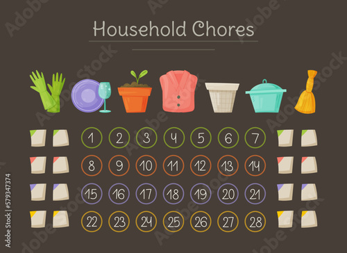 Household chores. Vector illustration of cleaning schedule. 