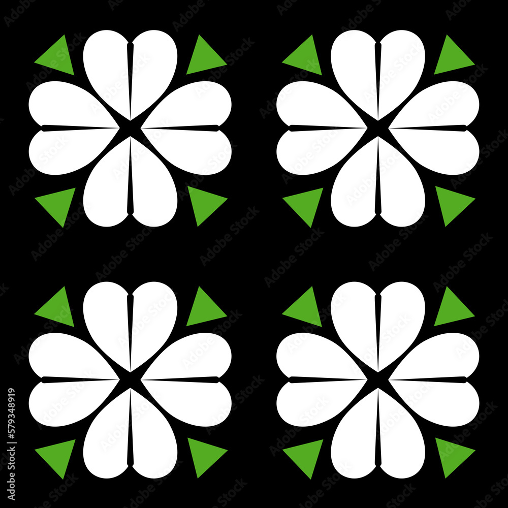 Fototapeta premium White flowers,heart seamless pattern on black background. Concept wallpaper,textiles for your business.