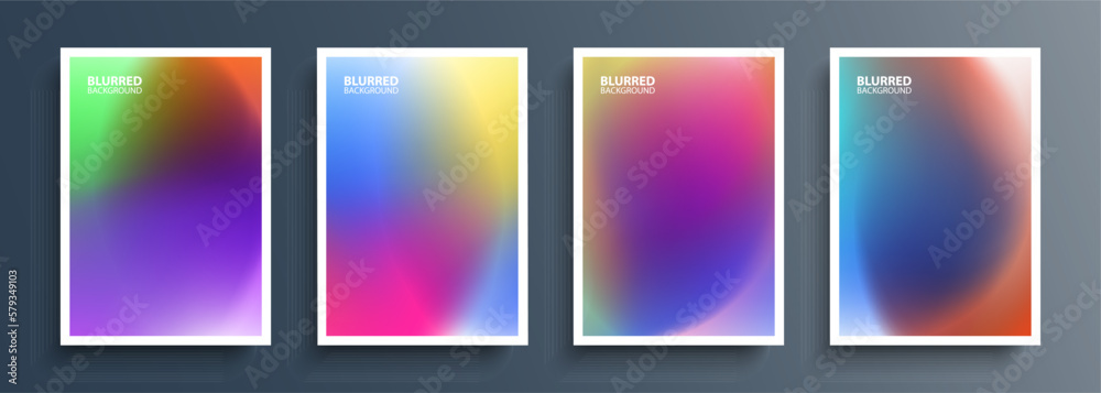 Set of blurred multicolored backgrounds with color gradients. Blurred color templates collection for posters, flyers and covers. Vector illustration.