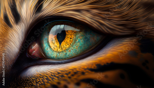 Macro of beautiful detailed cat eye with reflections.AI-Generated