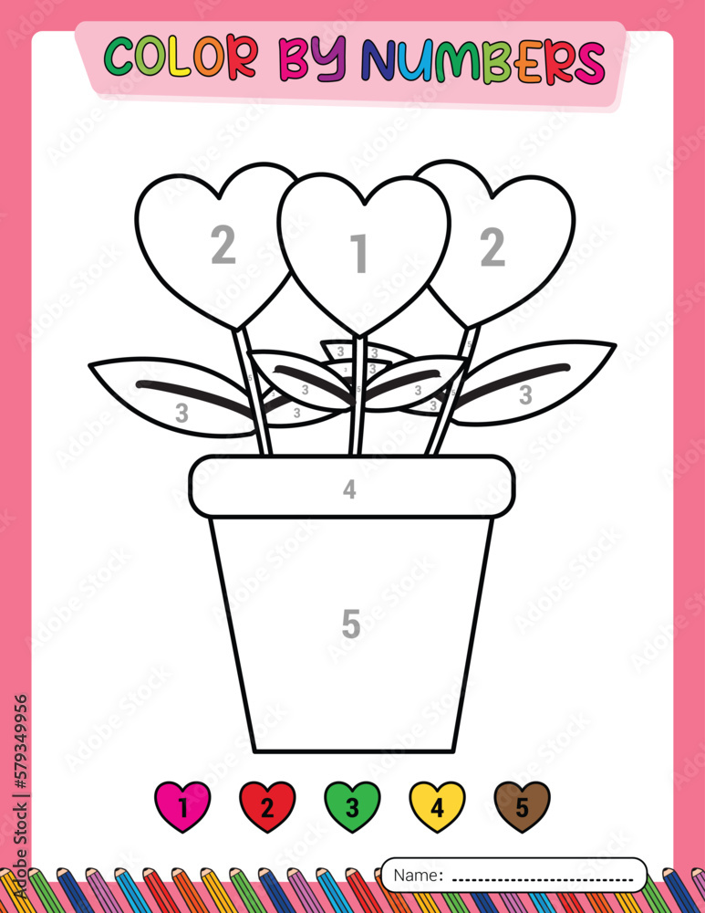 Heart flower in a pot. Valentine's day. Color by number for kids. Educational games. Activity book. Printable.
Heart flower in a pot. Valentine's day. Color by number for kids. Educational games. Activity book. Printable.