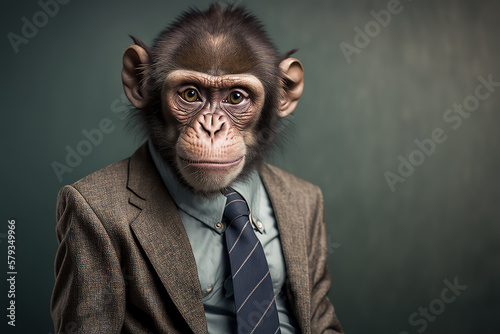 portrait of a monkey in business clothes, generative al