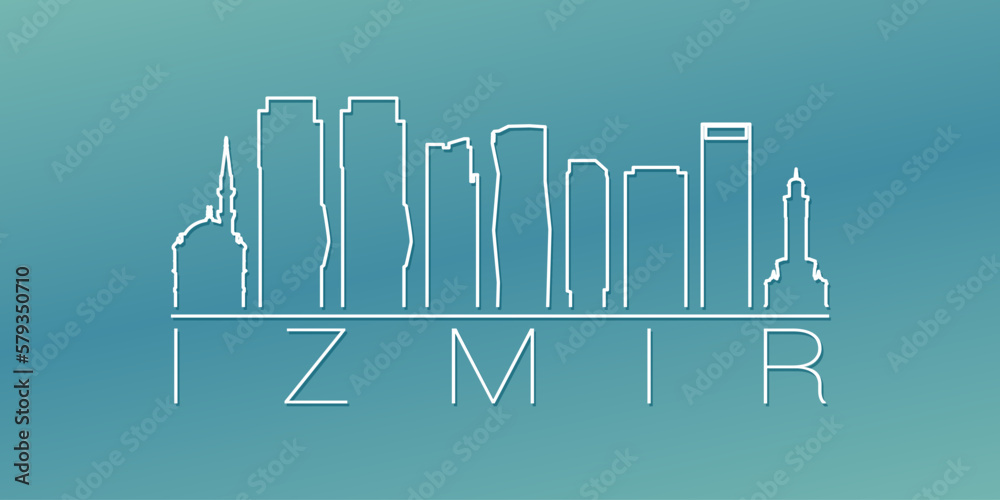 İzmir, Türkiye Skyline Linear Design. Flat City Illustration Minimal Clip Art. Background Gradient Travel Vector Icon.