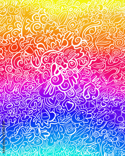 Dessins blancs, fond multicolore