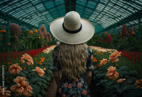 A Joyful AI-Generated Garden of Beautiful Young Women with Flowers in the Sunlight