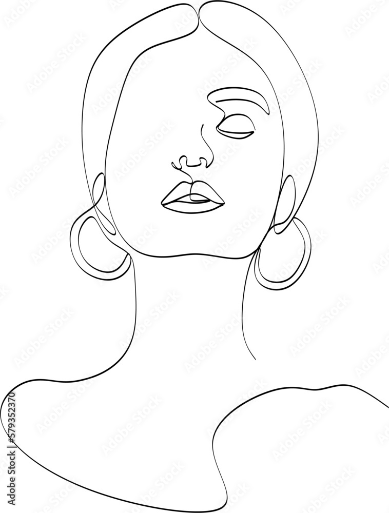 One line beauty woman portrait. Hand drawn linear abstract face One line beauty woman portrait. Hand drawn linear abstract face