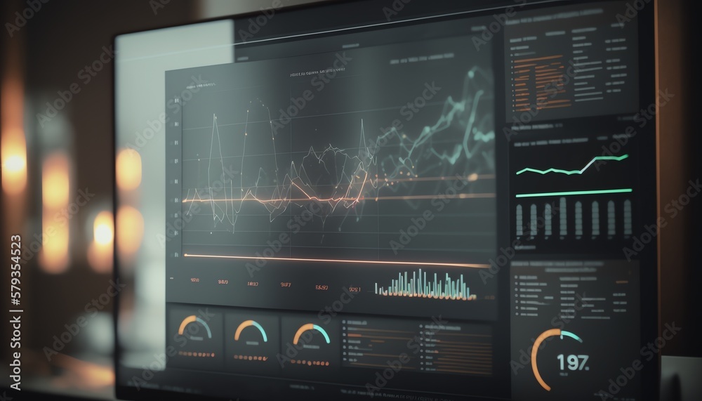 A close - up photo of a computer screen with charts and graphs ...