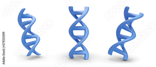 Set of 3d realistic blue DNA icons with shadow isolated on white background. Vector illustration