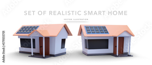 Set of realistic smart home with shadow isolated on white background. Vector illustration