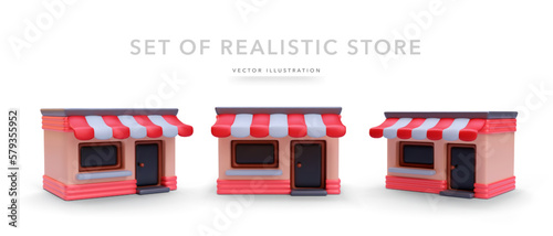 Set of 3d realistic store with shadow isolated on white background. Vector illustration