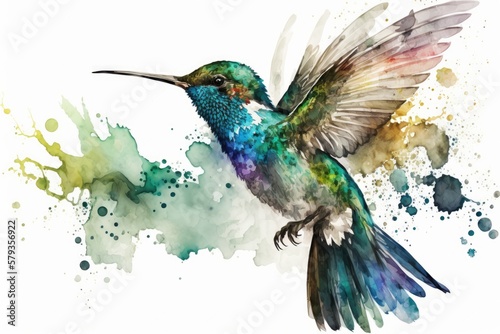 Hummingbird watercolor isolated on white background. Generative AI