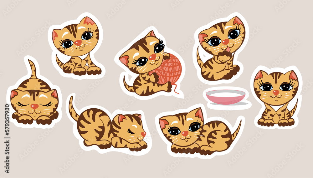 Εκτύπωση καμβά A collection of cute red tabby kittens, a set of ginger cat stickers, seven kitt