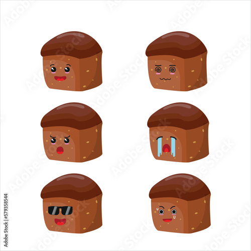 cute sliced sweet brownies different expression cartoon character vector illustration