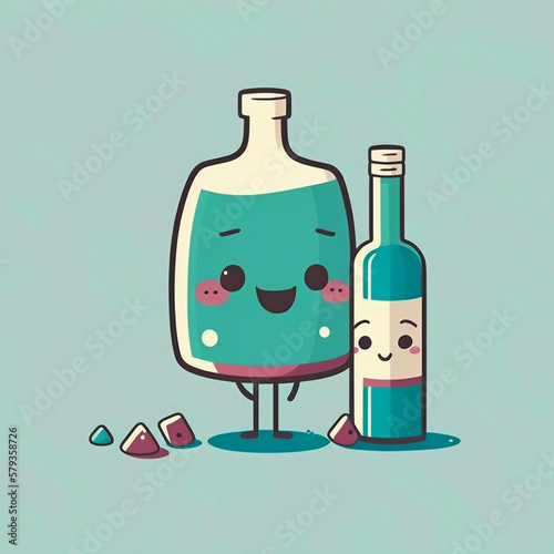 Wine drink, grape flavored drink, illustration, flat design, cartoon design, generative AI