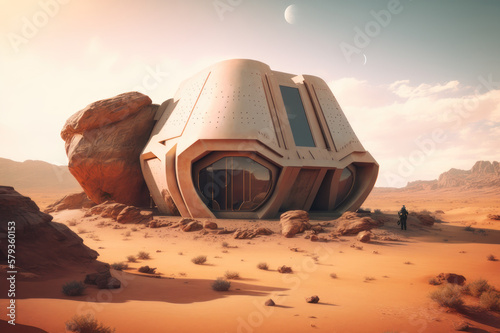 Futuristic house on Mars. AI generative.