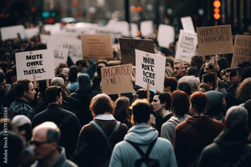 crowd of protesters in the street. pacific march. generative ai crowd of protesters in the street. pacific march. generative ai