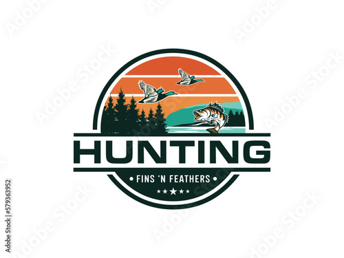 duck hunting, Fishing,  outdoor, hunting colorful logo design