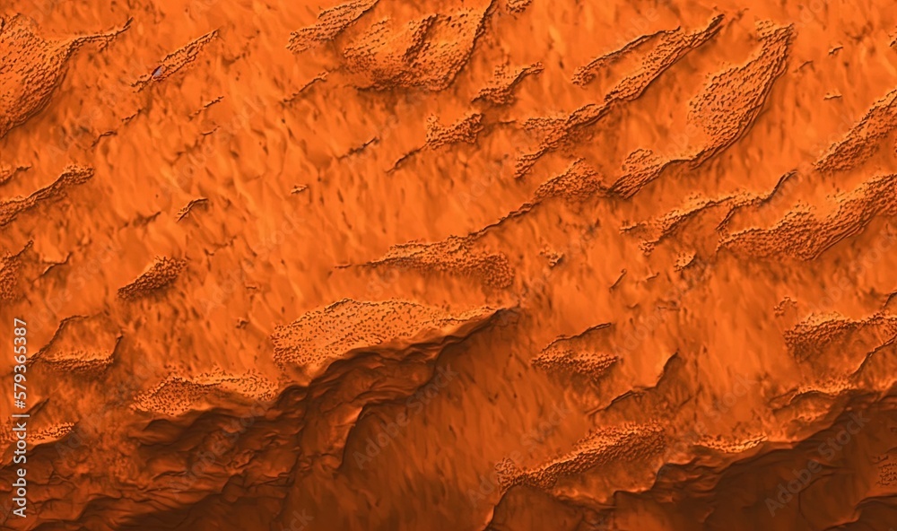  an orange background with a pattern of rocks and a plane in the sky.  generative ai