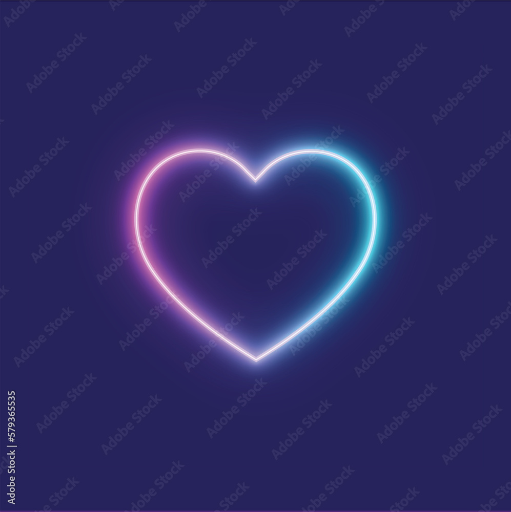 Neon heart shining on blue background - obrazy, fototapety, plakaty 
