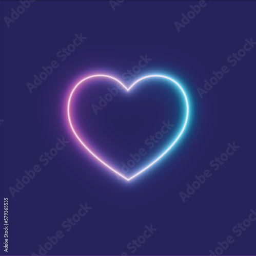 Neon heart shining on blue background