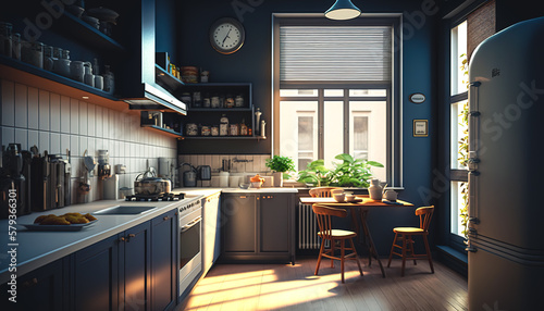The interior of a spacious modern kitchen, generative AI.