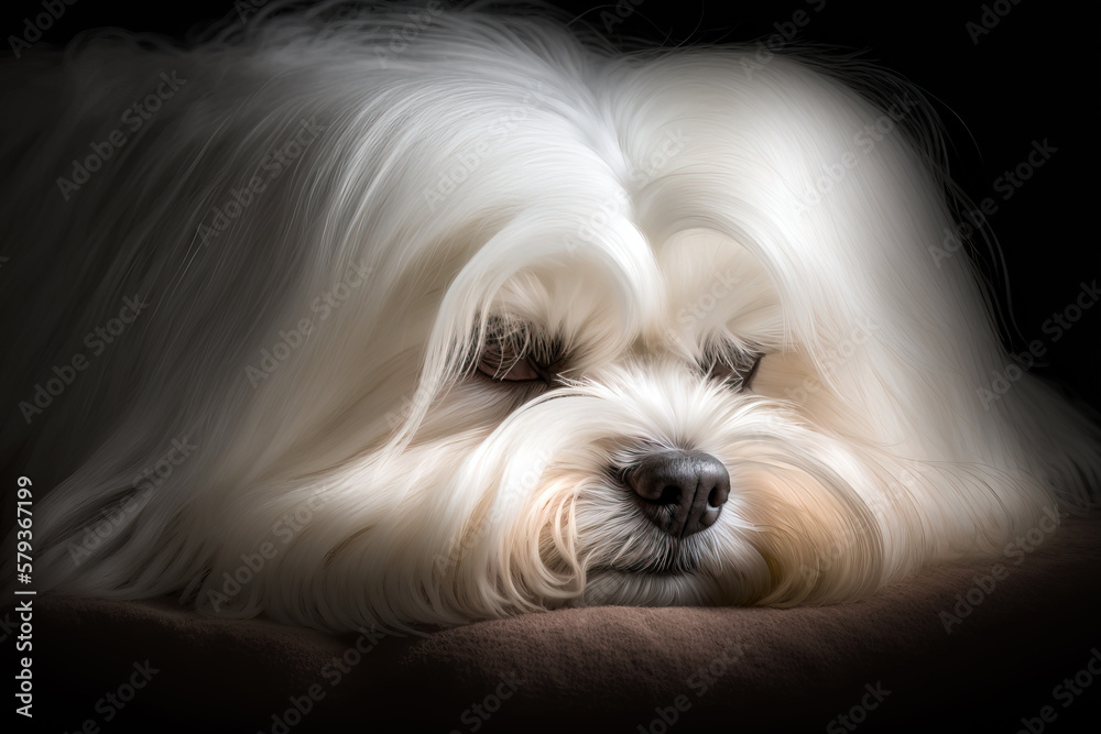 Сute maltese dog sleeping. Portrait of a cute dog. digital ai art Сute maltese dog sleeping. Portrait of a cute dog. digital ai art