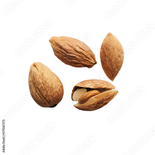 Almond seeds. Transparent background. Generative AI. 
