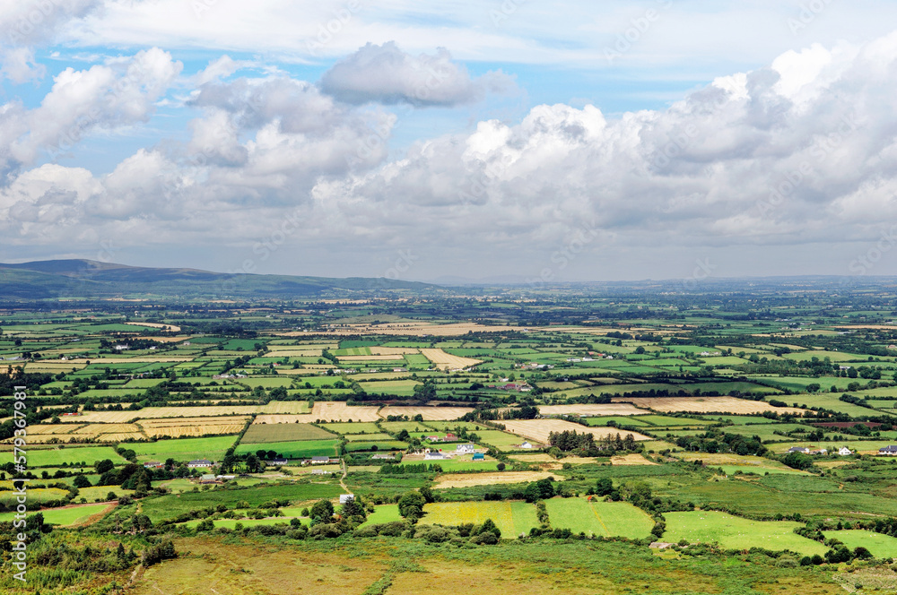The Knockmealdown Mountains near Clogheen. Co. Tipperary, Ireland. North over farmland toward Caher from Sugarloaf Hill