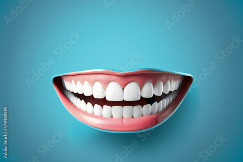 Smile on blue background  healthy dental  ai generated