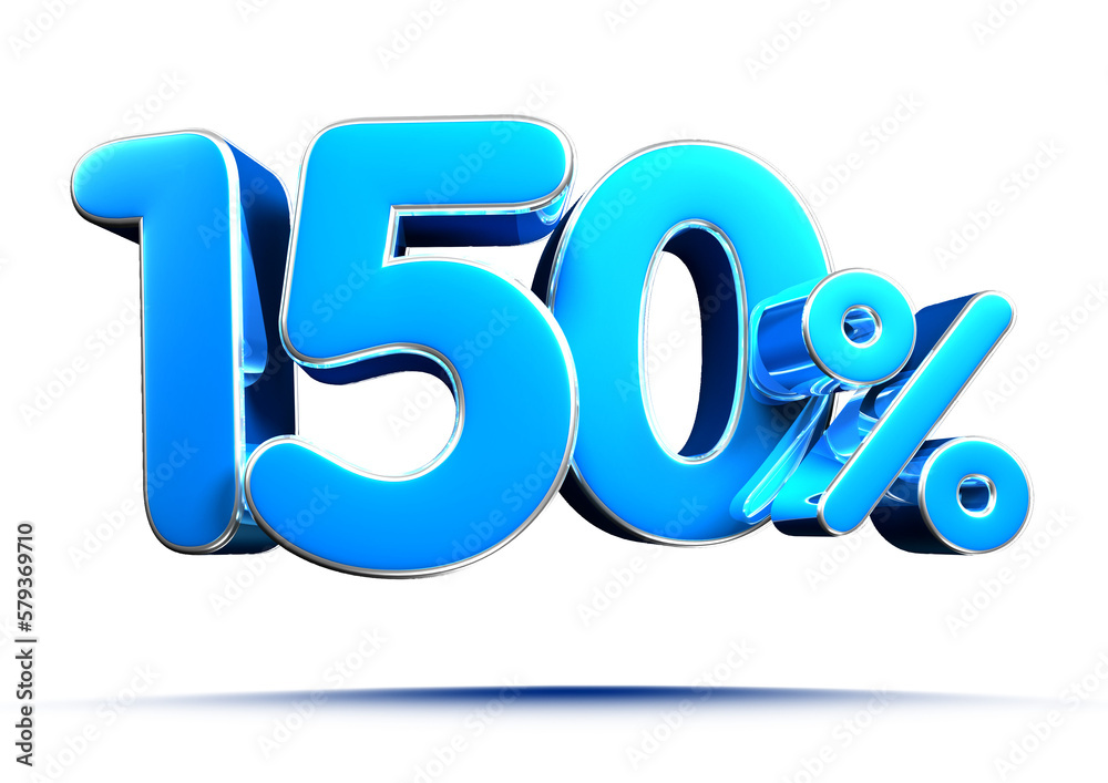Sky blue 150 Percent 3d illustration sign. Special Offer 150% Discount Tag. Advertising signs. Product design. Product sales.