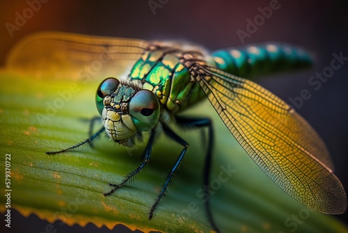 Dragonfly on a Leaf AI Generated © Digital Dreamscape