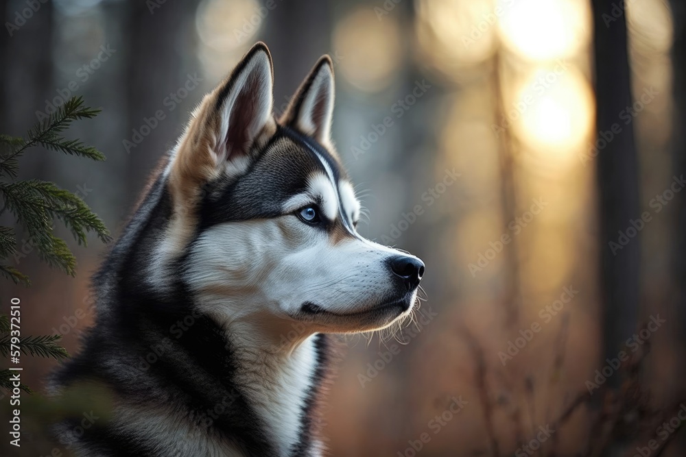 Young Siberian husky in the fresh air. Generative AI