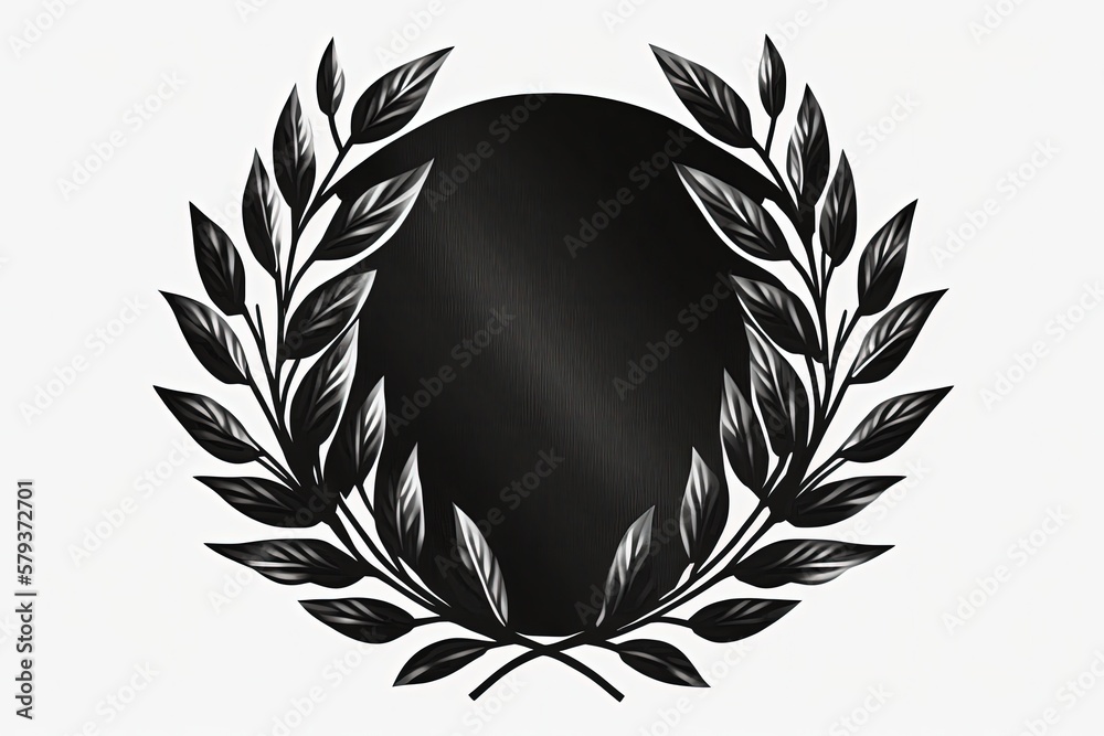 Black laurel wreath illustration, white background. Generative AI Black laurel wreath illustration, white background. Generative AI