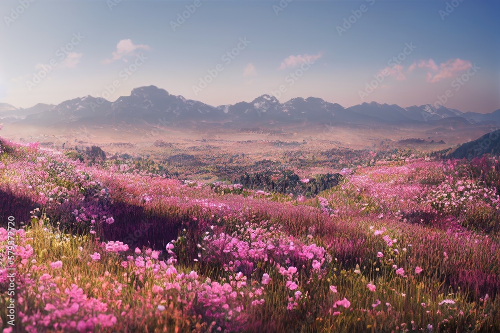 Naklejka premium lavender field at sunset generative ai