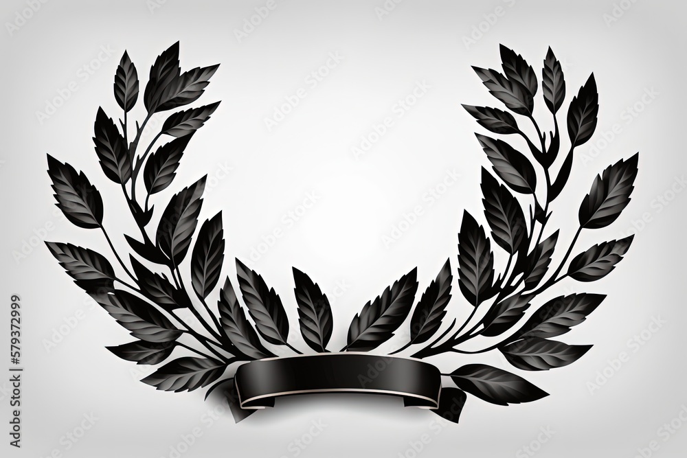 Obraz premium Black laurel wreath illustration, white background. Generative AI