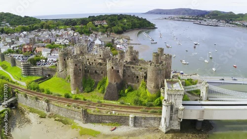 Aerial Shot of Conwy Castle, Wales photo