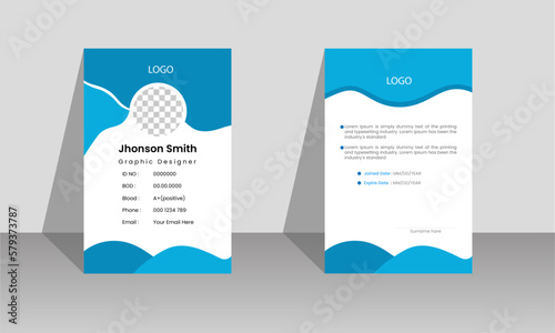Modern corporate minimalist ID card design template with sky blue and blue color. 