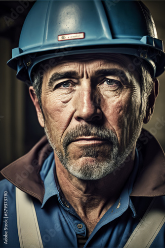 Portrait of a Senior Blue Collar Construction Worker, AI Generative 