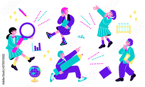 制服を着た男子生徒と女子生徒たちのイラスト
