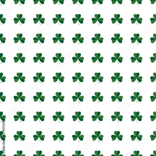 Shamrock or green clover leaves seamless pattern background flat design vector illustration isolated on white background. St Patrick   s Day shamrock symbols decorative elements pattern.