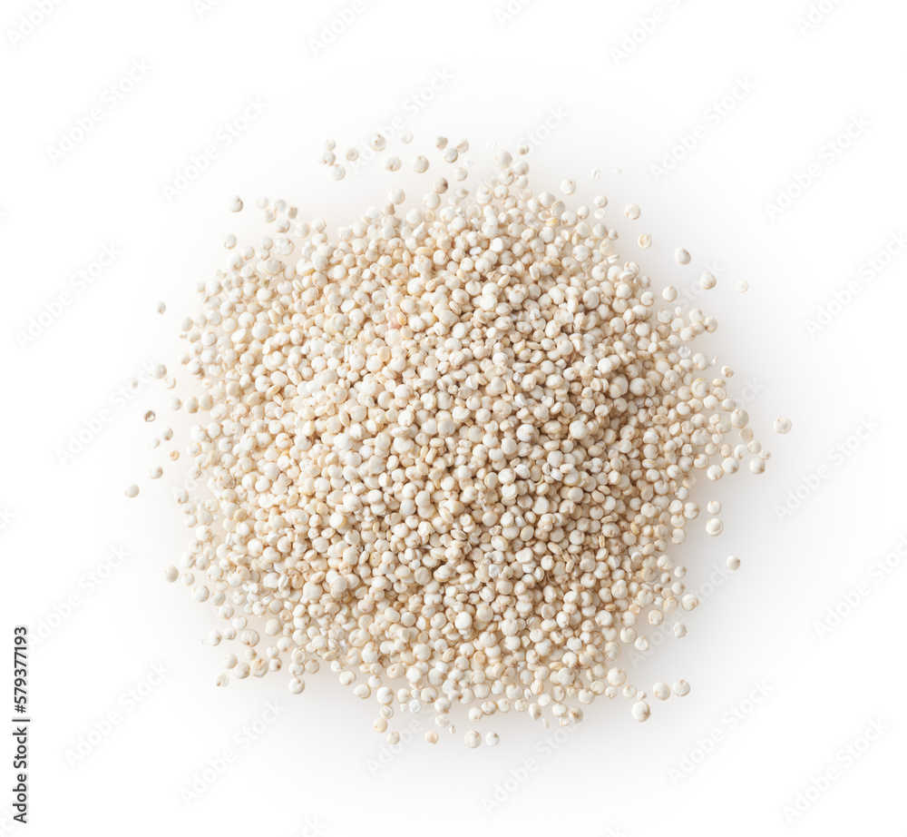 Dried white quinoa seeds isolated on white background