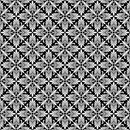 Decorative seamless black floral pattern, classic art. Transparent background. Swatch is included.